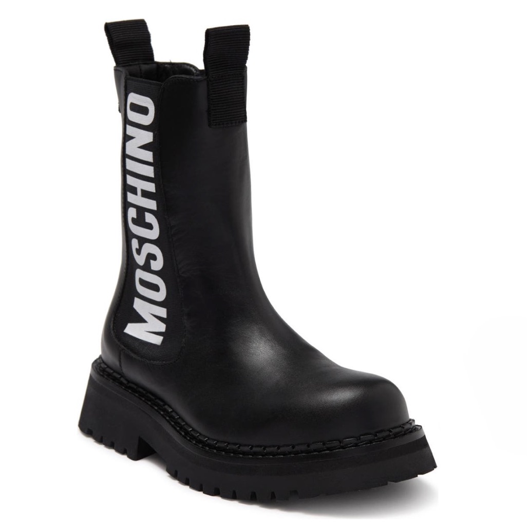 Moschino Black Signature Leather Chelsea Boot Size 36 / Us 6